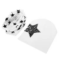 Kids Boys Girls 2Pcs Set Stars Prints O-ring Scarf Neckerchief+Cute Beanies Caps