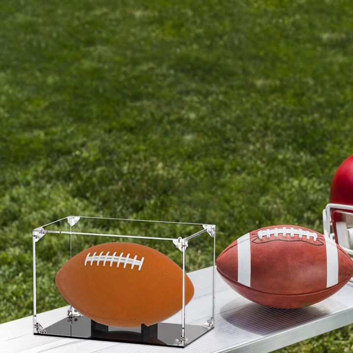 football-display-case-acrylic-football-holder-with-lid-and-black-base-clear-football-boxes-with-ball-holder