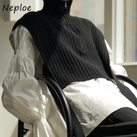 Neploe หลวมสั้นด้านหน้ายาวกลับแยกลูกไม้ขึ้นเสื้อสวมหัวเสื้อกั๊กคอเต่าซิปเสื้อกันหนาวที่เรียบง่ายแข็งแขนกุดดึงเด็กหญิง...