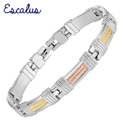 【CW】 Escalus Womens Magnetic 3-Tone Gold Color Chain Fashion Bio Jewelry Bangle Wristband