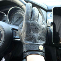 Motorcycle Riding Deerskin Gloves Mens Leather Thin Wool Lining 2021 New Velvet Lining Winter Warm Car Driving Gloves Arch