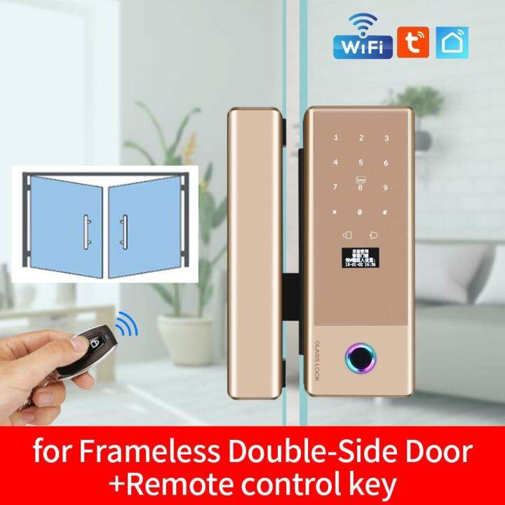 Tuya Wifi App Smart Glass Door Lock Biometric Lock Fingerprint Door