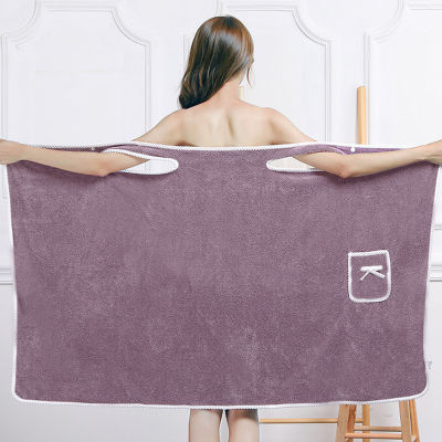 ผ้าขนหนูอาบน้ำสำหรับผู้ใหญ่ Halter Wrap Chest Bath Skirt เสื้อคลุมอาบน้ำผู้หญิงเซ็กซี่ผ้าขนหนูผ้าฝ้ายหนาดูดซับ L5AW
