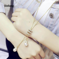 Linfang จำลองมุกคริสตัลยาวเสื้อกันหนาวโซ่วงกลมสร้อยคอวินเทจอุปกรณ์เสริม