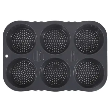 8 Holes Hamburger Bun Pans for Baking Mesh Silicone Bread Pans for Baking Non Stick Perforated Baking Molds, Black