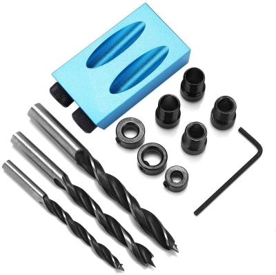 HH-DDPJ14pcs/set 15 Degree Pocket Hole Drilling Jig Kit Angle Oblique Hole Drill Guide Set Positioning Locator Tool For Diy Woodworking