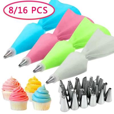 【hot】 8/16PCS Silicone Pastry Tips Icing Piping Decorating Tools Reusable Bags Nozzle Set