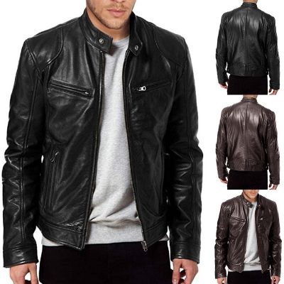 CODTheresa Finger Mens Locomotive Motorcycle Leather Jacket PU Leather Jacket Plus Size Mens Leather Coats Jaket kulit lelaki