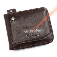 New Short Men Zipper Wallets Free Name Engraving Simple Card Holder Male Wallet Photo Holder Coin Pocket Big Capacity Men Wallet