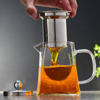 Square Heat Resistant Glass Teapot With Stainless Steel Infuser Filter Puer Tea Kettle Clear Glass Tea Pot Cup Tea Sets