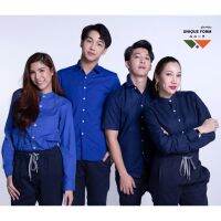 UNIQUEFORM เสื้อเชิ้ต แขนสั้น คอจีน/คอปก สีมิกซ์น้ำเงิน/กรม Mix Classic Blue PURE Oxford Shirt