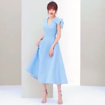 Váy tay bồng có nơ - Màu xanh dương nhạt/Kẻ - Ladies | H&M VN