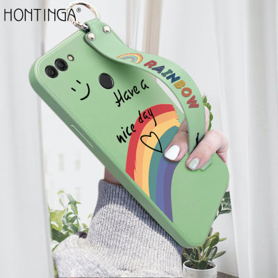 Hontinga เคสโทรศัพท์สำหรับ Huawei Y9 2018,เคสซิลิโคนนิ่มสีรุ้งทรงสี่เหลี่ยมแบบดั้งเดิมเคสยางขอบซิลิโคนนิ่มสำหรับเด็กผู้หญิงเคสป้องกันกล้องด้านหลังเคสใส่โทรศัพท์แบบนิ่ม (พร้อมสายคล้อง)