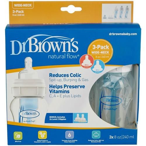 Dr. Brown's Natural Flow Wide-Neck Anti-Colic Baby Bottles - 8oz - 3pk