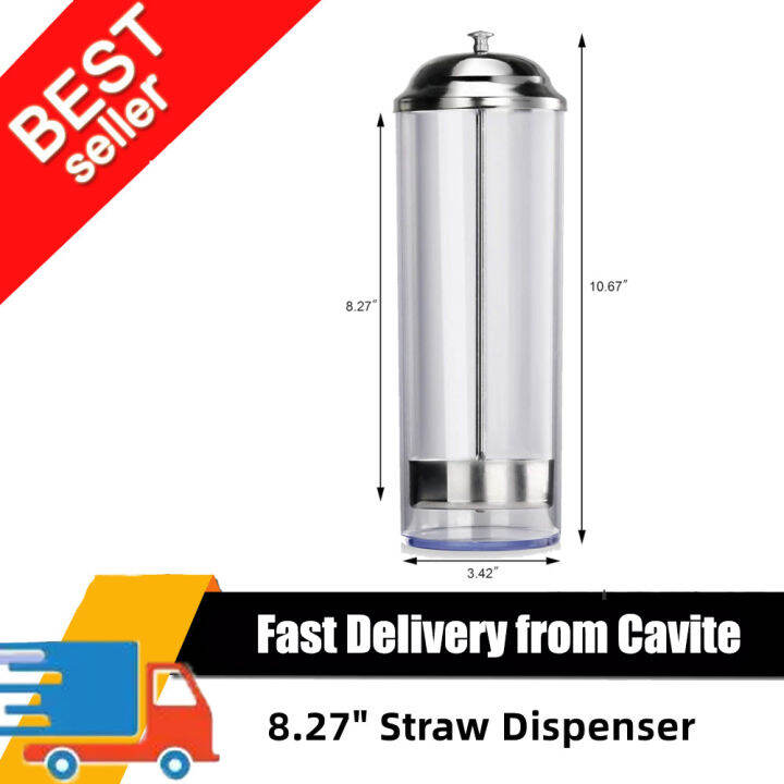Straw Dispenser Organizer Container Stainless Steel Lid Transparent