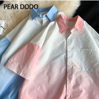 PEAR DODO เสื้อเสื้อไหมพรมแขนสั้นแบบเกาหลีเสื้อยืดโปโลย้อมไล่ระดับสีสำหรับผู้หญิง