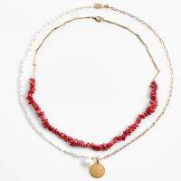 Pack of Natural Pearl And Stone Neckklaces Medallion Charm Stainless Steel Chain Necklace With Coral Style Jewelry for Women New