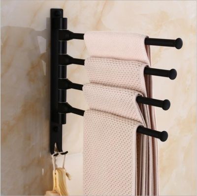 ✎❍✾ European black space aluminum bathroom towel rack rotating rod towel rack hotel towel rack 4 bars movable pole wall mounted