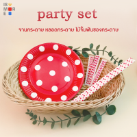 is more | party set ปาร์ตี้เซ็ท จานกระดาษ 6 ใบ หลอดกระดาษ 10 ชิ้น ไม้จิ้มฟันซองกระดาษ 50 ชิ้น 4 สี