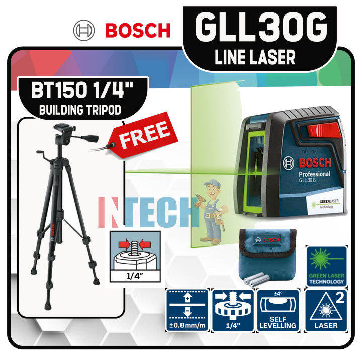 BOSCH GLL30G LINE LASER (GLL 30 G) C/W BT150 1/4 BUILDING TRIPOD | Lazada