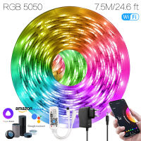 202224.6ฟุต (7.5เมตร) ครัวเทป WIFI สมาร์ท Iuces RGB 5050 12โวลต์ Ruban Led โคมไฟที่มีความยืดหยุ่นสำหรับ Alexa ผู้ช่วยห้องน้ำเพดาน