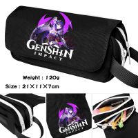 Game Genshin Impact Pencil Case Black Cartoon Make up Cosmetic Bag Student Stationery Multi-function flip Bags