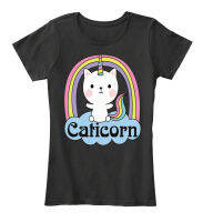 Caticorn แมวยูนิคอร์นสายรุ้งสตรี Tee เสื้อยืด