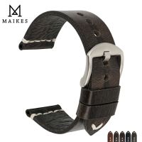 MAIKES ดีไซน์ใหม่เคลือบแว็กซ์น้ำมันพิเศษหนังวัวสายนาฬิกาข้อมือ20Mm 22Mm 24Mm อุปกรณ์เสริมนาฬิกาข้อมือสายรัดสีดำสายนาฬิกาสำหรับ SEIKO Carterfa.