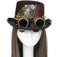 ผู้หญิงผู้ชาย Steampunk หมวกด้านบนกับแว่นตาโกธิคเกียร์หมวกฮาโลวีนคอสเพลย์พรรคการขนส่งสินค้าฟรี