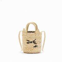 Zas New Childrens Bag Female Bag Cute Embroidered Kitten Pattern Summer One-Shoulder Diagonal Bag Small Straw Woven Bag Weaving