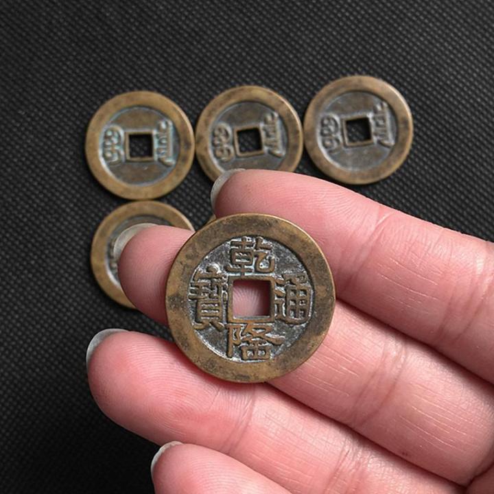 คอลเลกชันเหรียญโบราณและเหรียญทองแดงโบราณ-qianlong-tongbaoshan-dilong-ราคาเดียวพิเศษ10ชิ้นรวมจดหมาย