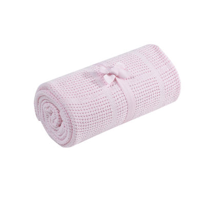 ผ้าห่มเด็ก ผ้าฝ้าย mothercare crib or moses basket cellular cotton blanket- pink X3712