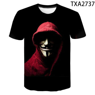 Mens Black High Quality Summer Hacker Anonymous T-shirt Hacker Guy Fawkes Wanda wears a T-shirt