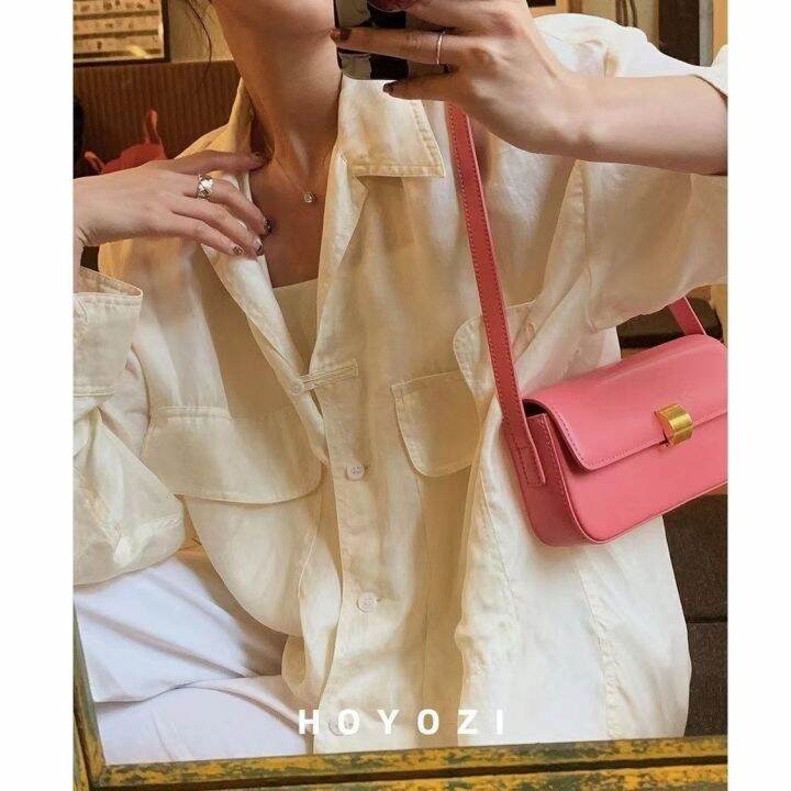 กระเป๋าถือสตรีใหม่กระเป๋ารักแร้2023สีชมพูกระเป๋าสีกระเป๋านักช้อปผู้หญิงสะพายไหล่ขนาดเล็ก
