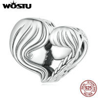 WOSTU 925 Sterling Silver Heart Shape Mom daughter Love Charms Pendant Bead Fit Original celet DIY Necklace Family Jewelry