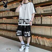 【July hot】 Playboy short-sleeved t-shirt suit mens summer young students casual sports two-piece set handsome