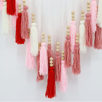 【NEW】【Penghantaran Privasi Tinggi】 Tassel Wooden Bead Tapestry Wall Hanging Bohemian Pink Tapestry Wall Decoration Macrame Wall Hanging