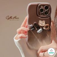 Yummy 3D Doughnut  Coffee Cup Brown Bear Phone Case Compatible for IPhone 14 13 12 11 Pro Max Shockproof Soft TPU Back Cellphone Cover