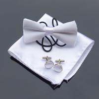 Ikepeibao Kids White Solid Bowtie Sets Hanky Cufflinks Krawatte Formal Wedding Party 1 Set Free Shipping Boys Clothing