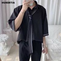 HUKERTIA เสื้อแบบหลวมบางดีไซน์เท่สำหรับเสื้อเชิ้ตผู้ชายฤดูร้อน