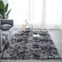 40*40CM Shaggy Tie-dye Carpet Printed Plush Floor Fluffy Mats Kids Room Faux Fur Area Rug Living Room Mats Silky Rugs