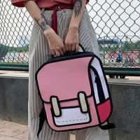 Creative Women 2D Drawing Backpack Cartoon School Bag Comic Bookbag for Teenager Girls Daypack Travel Rucksack