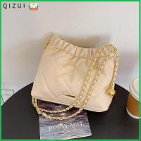 QIZUI จีบลายสก๊อต กระเป๋าทรงถัง หนังพียู จุได้มาก กระเป๋า Crossbody แฟชั่นสำหรับผู้หญิง สีทึบทึบ กระเป๋าสะพายไหล่แบบสั้น ผู้หญิงผู้หญิงผู้หญิง