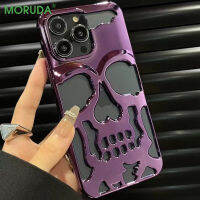 เคสโทรศัพท์3D กะโหลกกลวงใจแข็งสำหรับ14 Promax 13 12 11 Pro Max Plus หรูหราชุบอะคริลิคเคสลายผีกันกระแทก