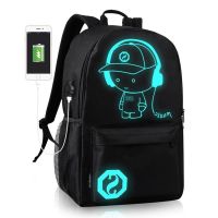กระเป๋าเป้สะพายหลังเรืองแสงมีสาย USB สำหรับผู้ชาย,กระเป๋าเป้สะพายหลังกระเป๋านักเรียนใส่ไปโรงเรียนกันน้ำสำหรับการเดินทางกลางแจ้งกระเป๋าเป้แล็ปท็อป