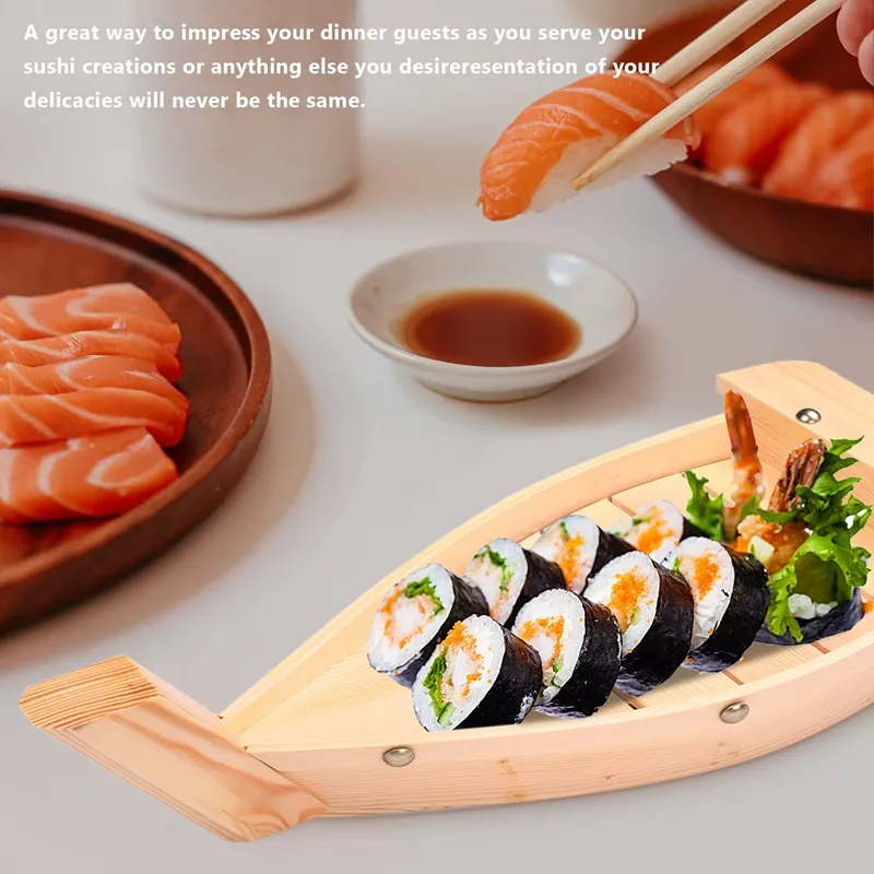 42X17X7.5Cm Japanese Cuisine Sushi Boats Sushi Tools Wood Handmade Simple  Ship Sashimi Assorted Cold Dishes Tableware Bar