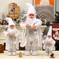 60cm Standing White Santa Happy New Year 2023 Merry Christmas Decorations for Home Fabric Sequins Clothes Doll Mall Window Decor