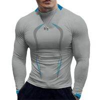 Summer Mens Fitness Sports Training Tops Breathable Quick Dry Clothes Long-sleeved Running Round Neck T-shirt Sportswear M-5XL