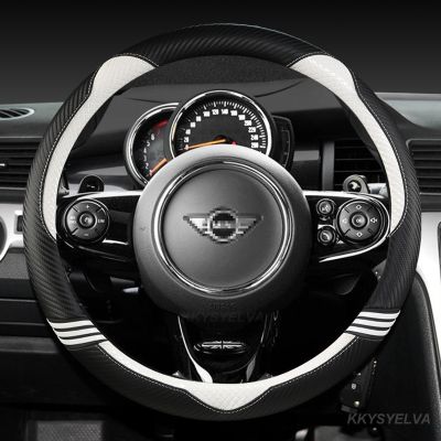 【YF】 Carbon Fiber  Leather Car Steering Wheel Cover 38cm For MINI COOPER S JCW ONE F54 F55 F56 F60 R60 R61 Auto Accessories