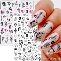 【LZ】✈✷  Skull Snake Abstract face Nail Stickers Gothic Design Halloween Christmas Tattoo Anime Sliders For Nails Manicure SACA725-732